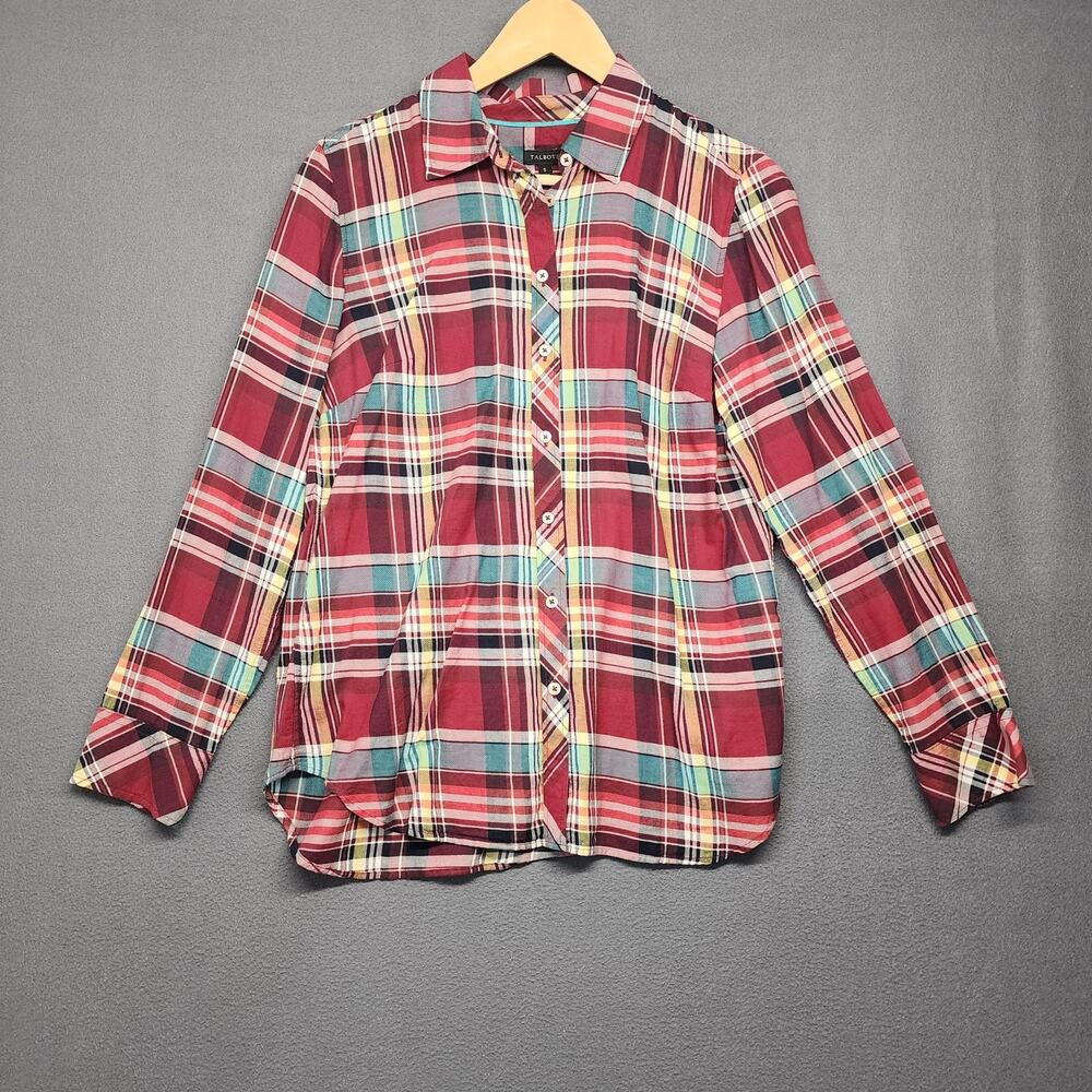 Talbots Shirt Womens Small Red Multicolor Plaid Button Down Long Sleeve Collared